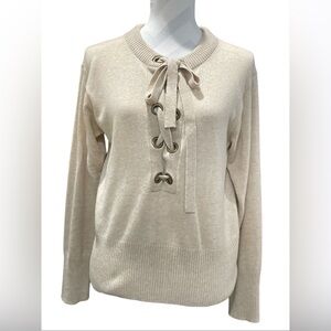 J. Crew 100% Cashmere Beige Lace up Front Crewneck Sweater S
